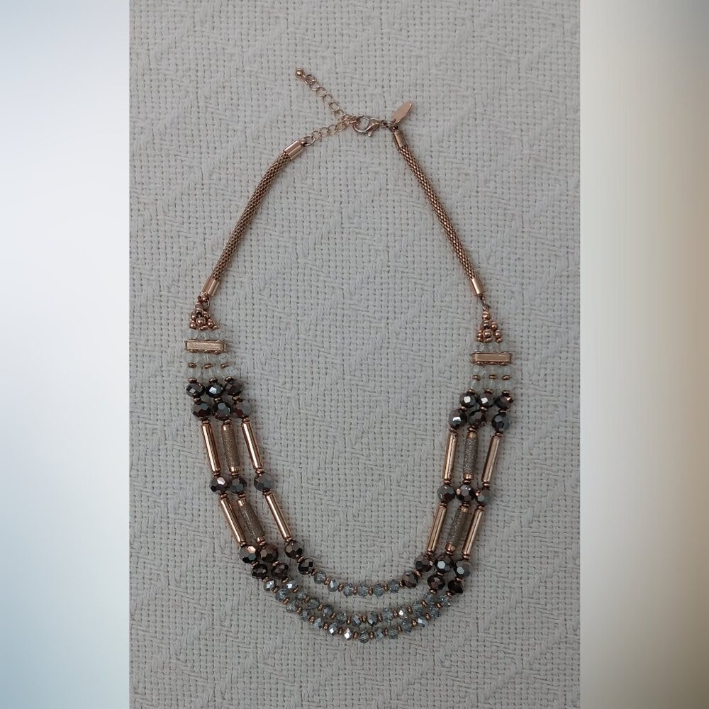 Fashion Three String Necklace Golden Chain Silver Clear Beads
